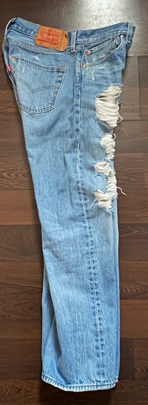 MEN'S LEVI'S 501 ORIGINAL FIT JEANS "HIP HOP" RIPPED BUTTON FLY STRAIGHT LEG 31